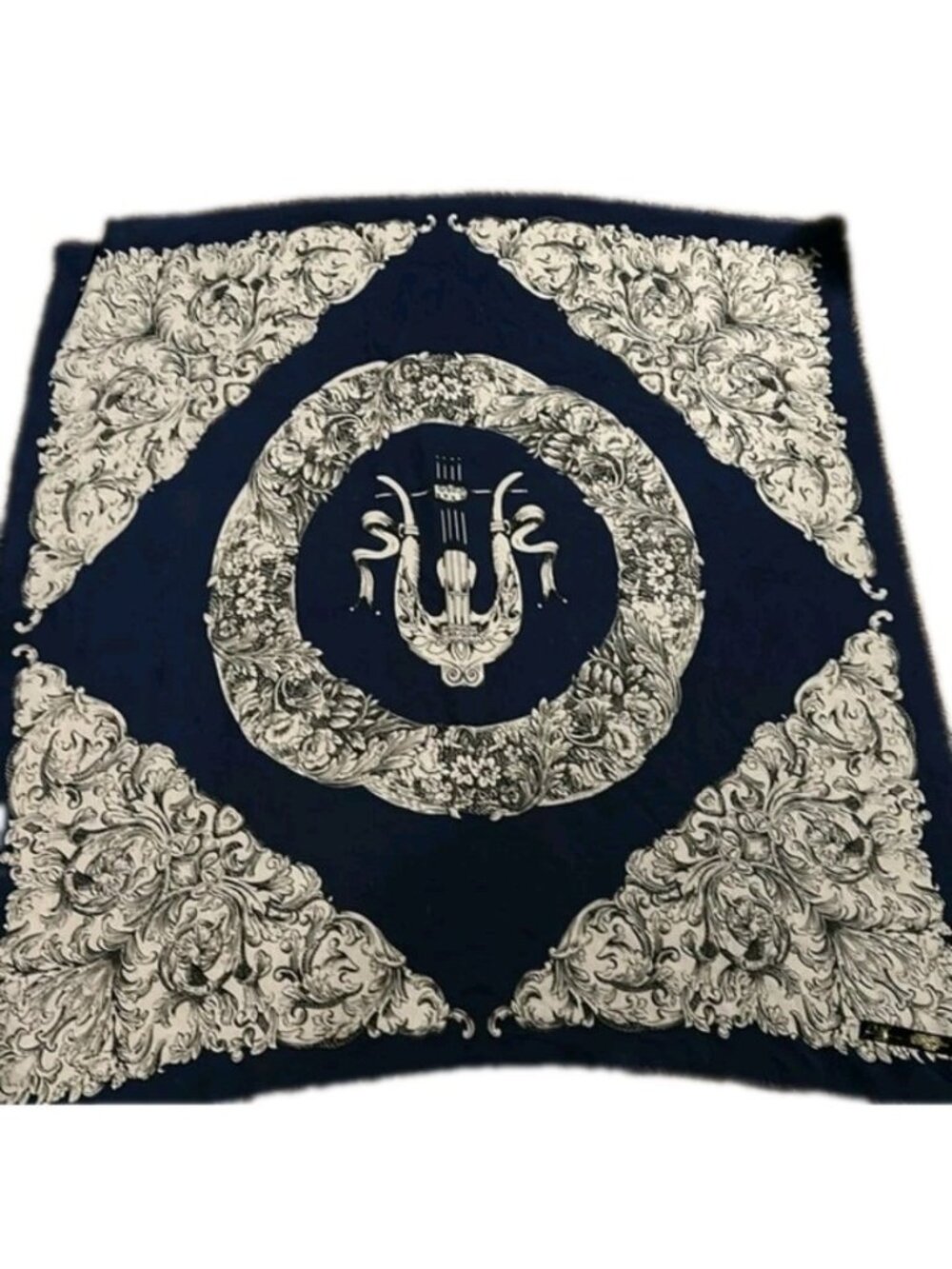 Baar & Beards 100% Polyester Black White Scraf Square 35" Fringed Edges Italy